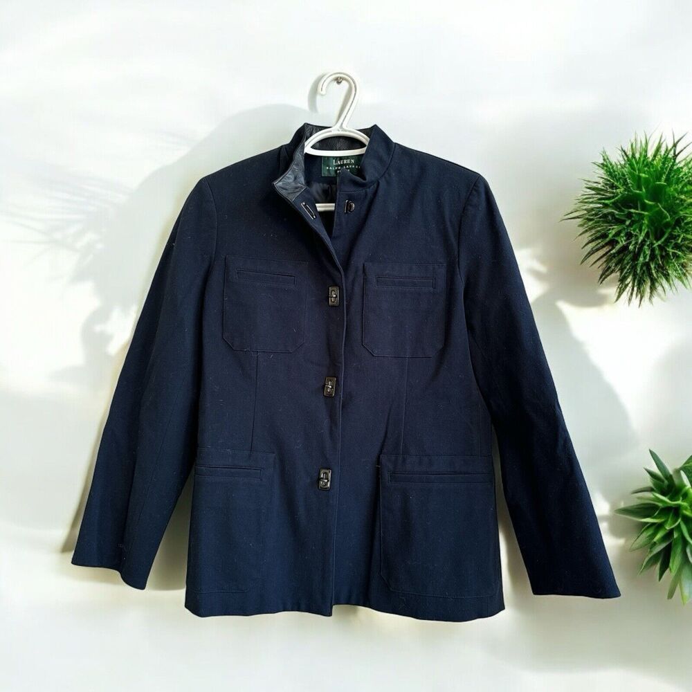 Vtg Lauren Ralph Petite Navy Military Pea Coat Jacket Anchor Buttons 8P Academia